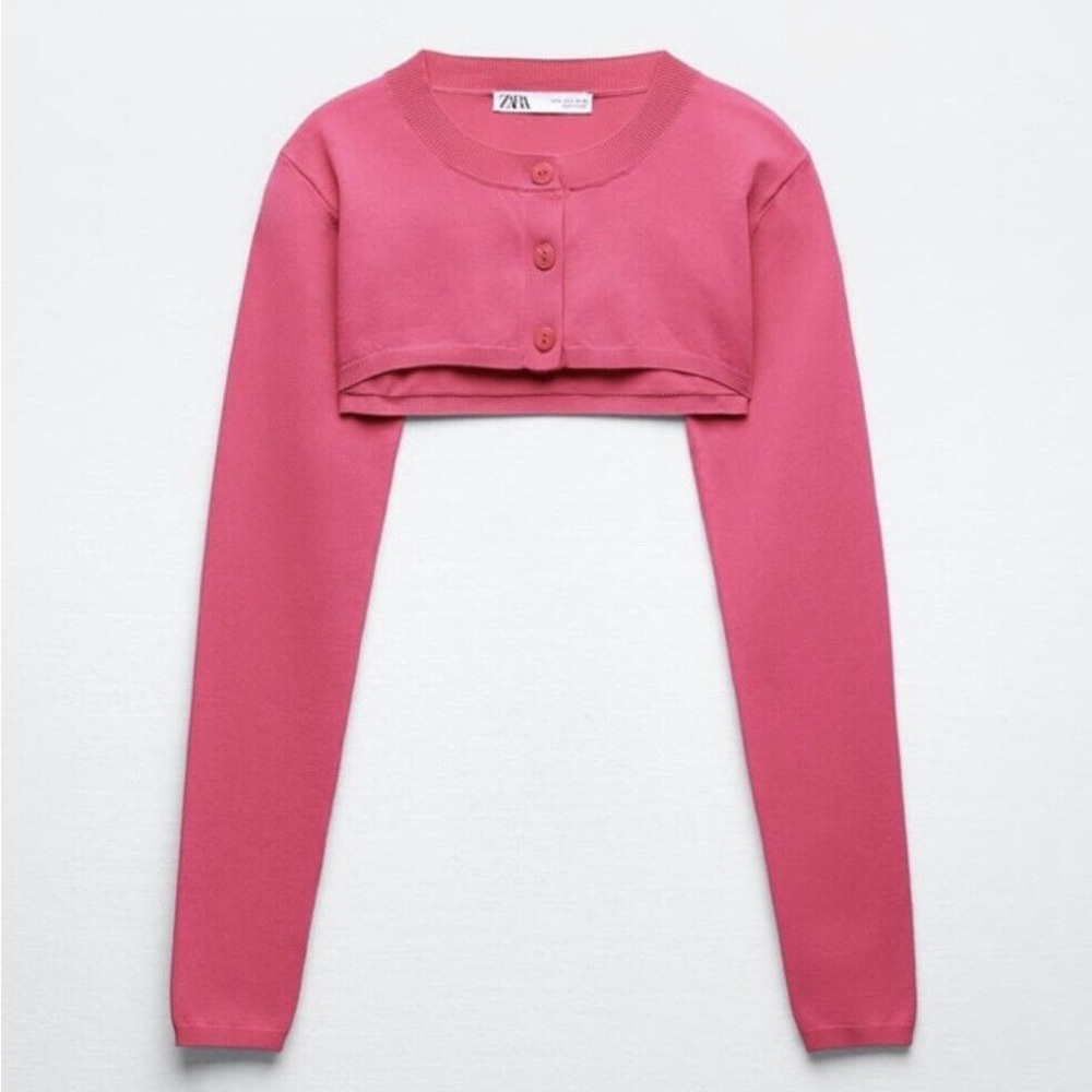 Zara Pink Knit Cropped Cardigan Bolero Women’s Size S